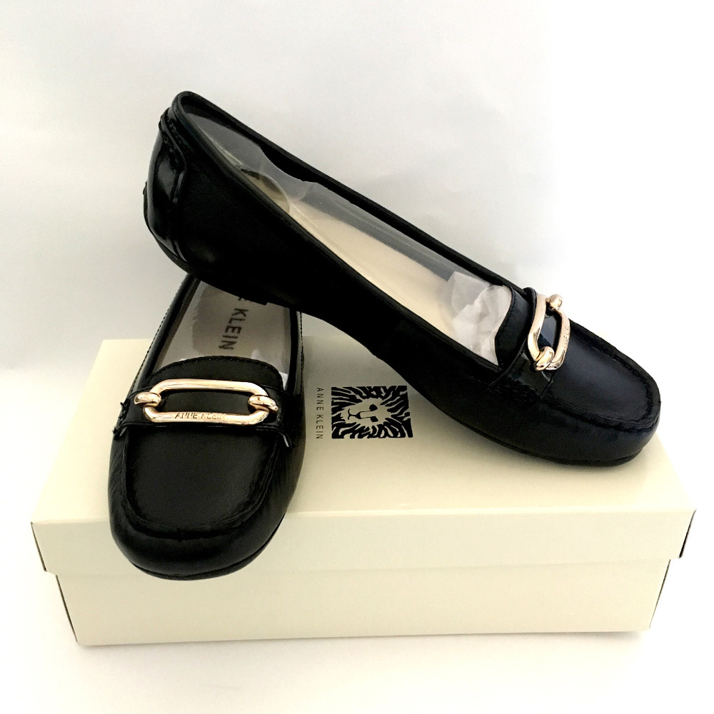 NWT ANNE KLEIN "Noris" Black Leather Loafers 10M